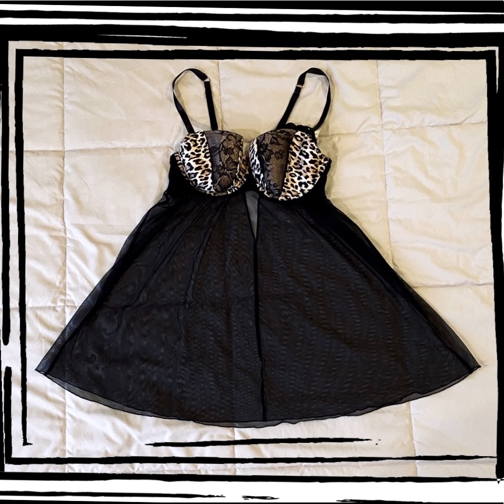 NWOT Cacique Leopard Babydoll Teddy & Thong 14/16